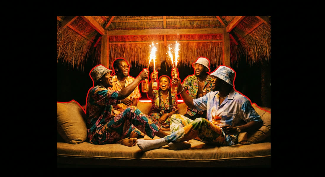 Friends in a cabana at the party